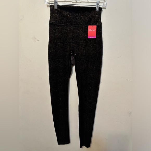 Spanx Velvet Shine Black Gold Metallic Shimmer Leggings Size Small MSRP $110 NWT - Picture 2 of 8